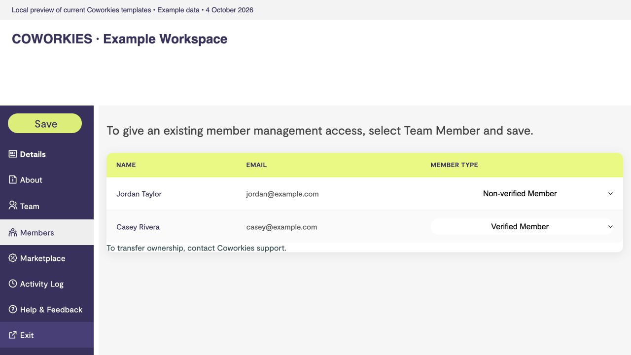 Current Members view with example verified and non-verified members