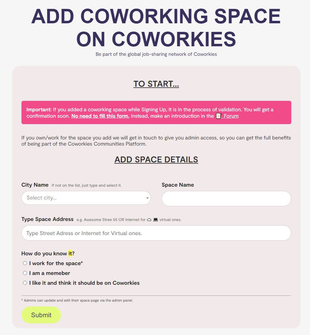 Add Coworking Space